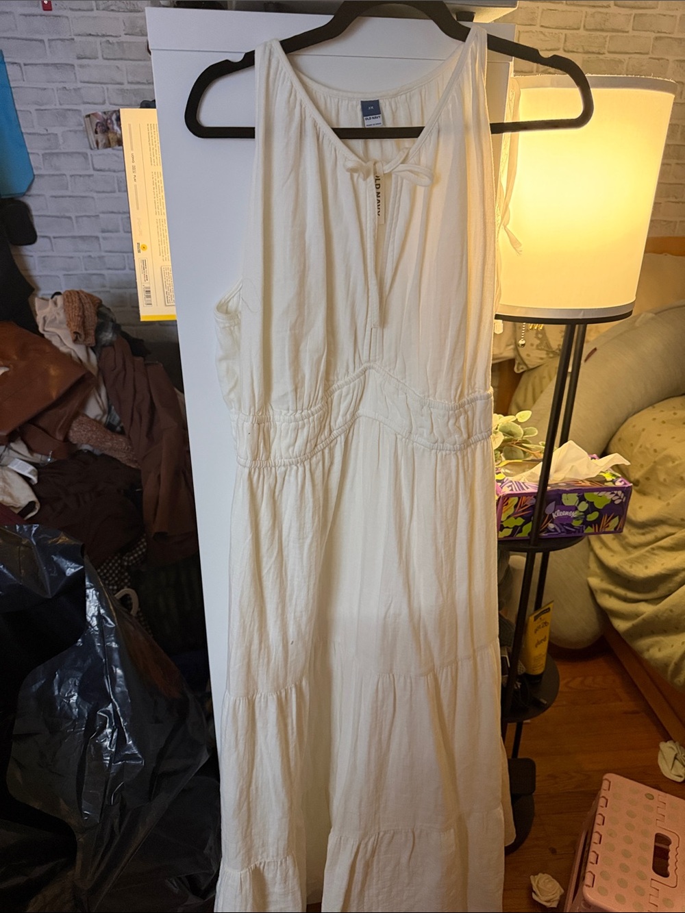 Old Navy Cream Sleeveless Maxi Dress with Tie Neck